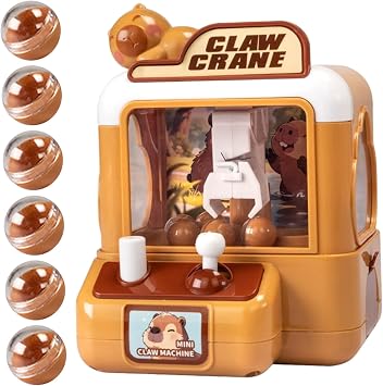 Takingup Kids Claw Machine Cute Capybara Plastic Mini Vending Machine with 6 Eggs Portable Fun for Christmas Birthday Party Favors Toy Claw for Kids