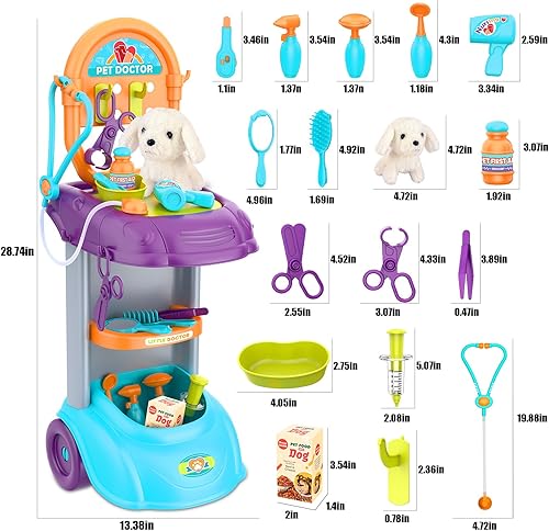 Miniatura 6 de TOYMNI Kit de carrito de médico para niños de 3, 4, 5, juego de médico, juego médico de simulación para niños pequeños y niñas, 18 juguetes de