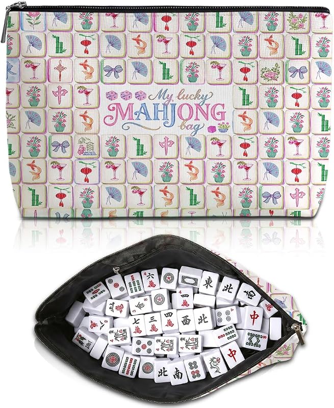 Bolsa para peças de Mahjong Blue Leaves Chinoiserie, modelo Blue Leaves 1399