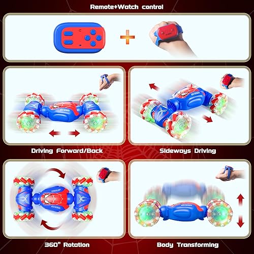 Miniatura 6 de Spider - Auto de control remoto para niños, 2.4 GHz 4WD con detección de gestos Rc Stunt Car con luces musicales - Regalos de cumpleaños para niñas,