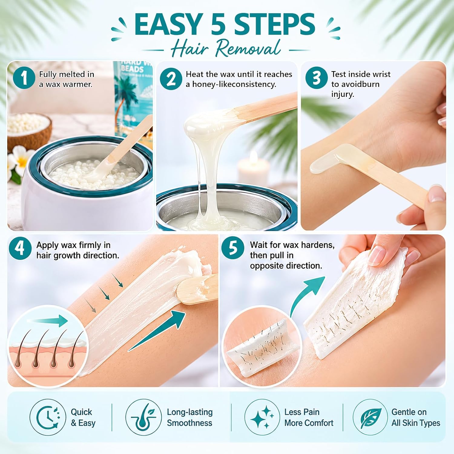 Hard Wax Beads for Hair Removal - 4.4lb/2kg, Cream Face Wax for Sensitive Skin, Salon & Home Use, Fluid Gel Texture - Perfect for Brazilian Waxing, Bikini, Face, Legs, Armpit & Body