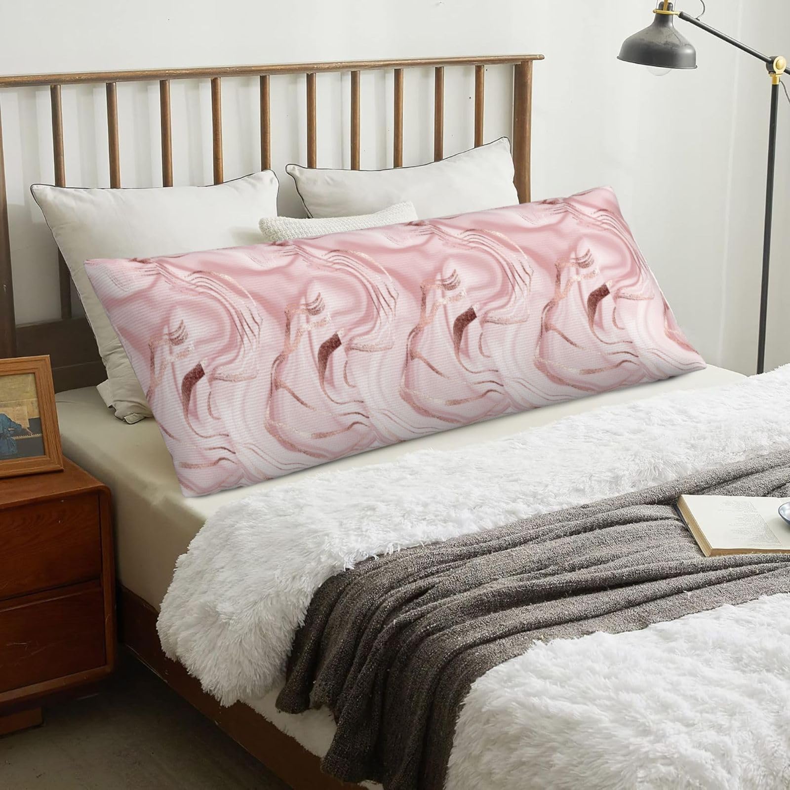 Pink Marble Abstract, Body Pillow Cover with Zipper,Long Body Pillowcase 20 x 60 in