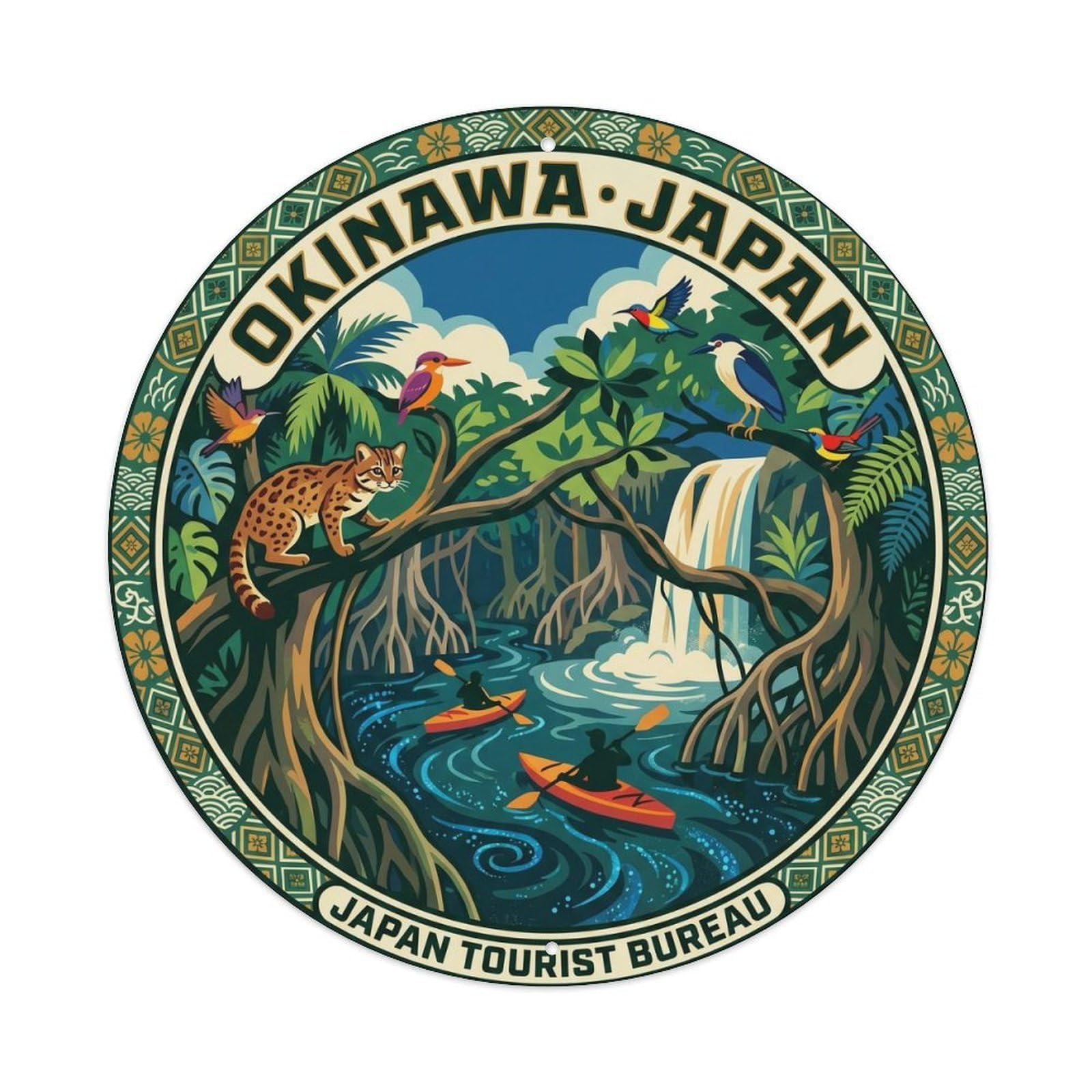 Okinawa Iriomote Island Jungle Mangrove Kayak Wildcat Metal Tin Sign