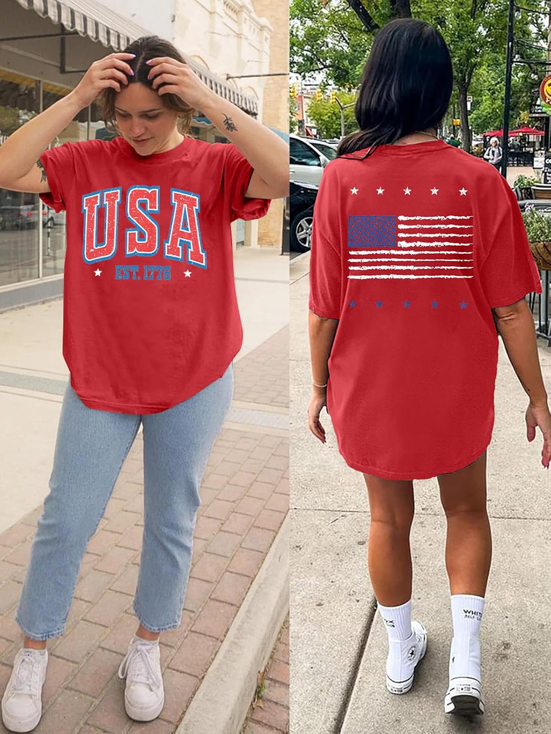 USA Shirt Women Oversize American Flag Shirts Patriotic T-Shirt America 250th Birthday Short Sleeve Tops - Image 4