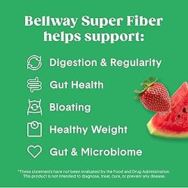 Bellway Super Fiber Powder + Fruit, Sugar Free Organic Psyllium Husk Powder Fiber Supplement for Regularity, Bloating Relief & Digestive Health, Plant-Based, Strawberry Watermelon (50 Servings)