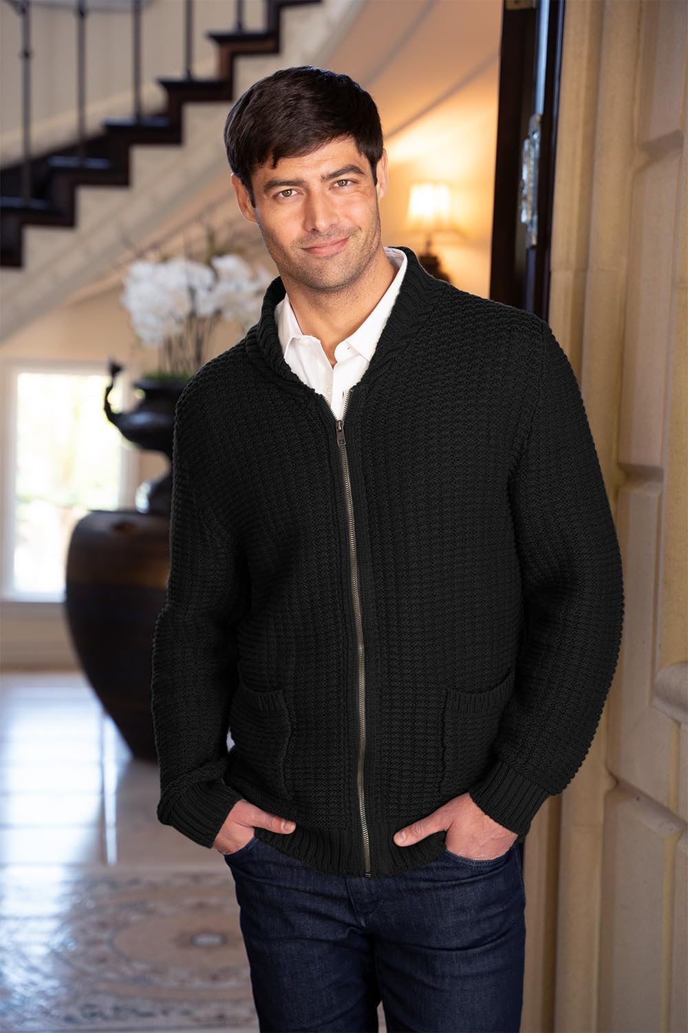 Gioberti Mens 100% Cotton Milano Knit Full-Zip Sweater