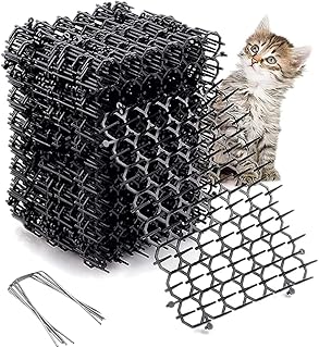 Cat Scat Mat with Spikes, 12PCS Cat Repellant Garden Spikes, Cat Dog Prickle Strips Repellent Deterrent Mat with 12 Nails & 20 ties for Home Outdoor Garden Fence