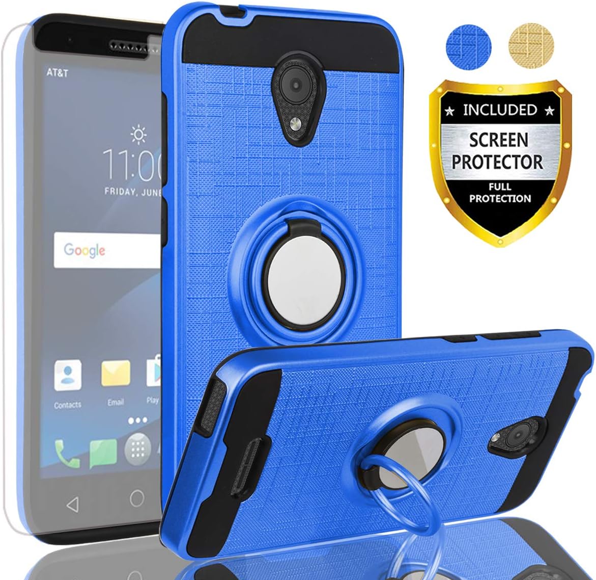 AYMECL Alcatel Verso Case,IdealXcite/CameoX 5044R/Alcatel U50 Case with HD Screen Protector,360 Degree Rotating Ring Holder Dual Layer Full-Body Protective Cases Cover for Alcatel 5044R-ZR Blue