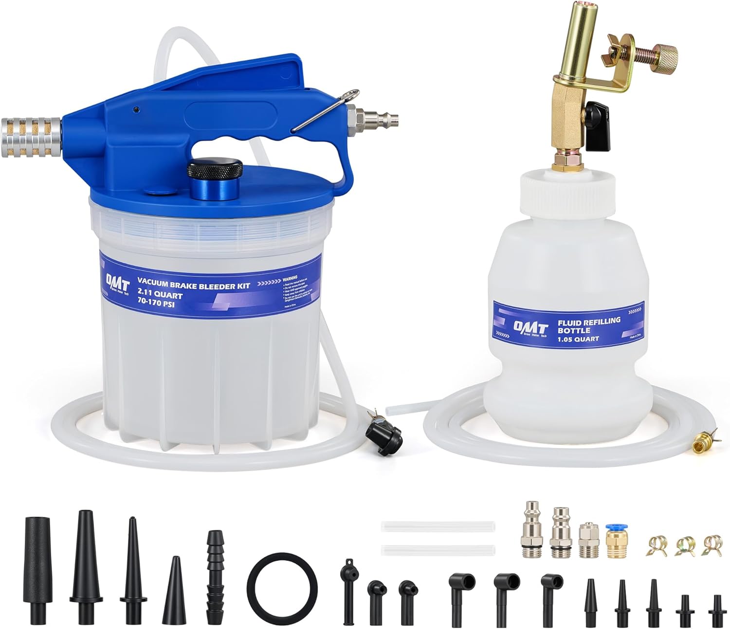 Orion Motor Tech 2L Vacuum Brake Bleeder Kit, Pneumatic Brake Fluid Bleeder Kit with 2.1 qt Brake Fluid Extractor 1L Refilling Bottle 19 Adapters, One Person Brake Bleed Fluid Pump Brake Bleeding Tool