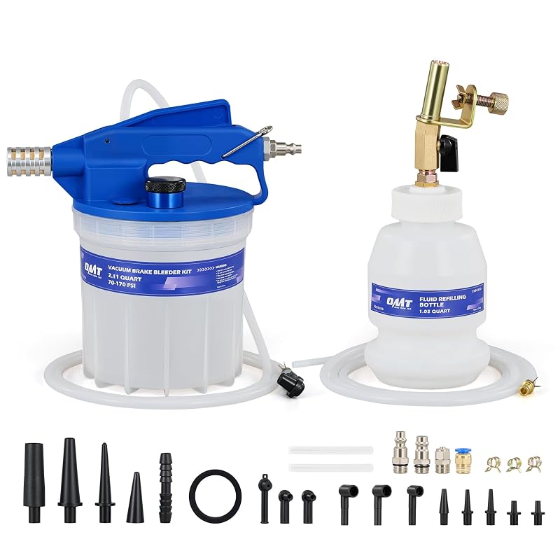 Kit Pneumático para Sangria de Freios Orion Motor Tech com Extrator a Vácuo, Reservatório de 2 L e 19 Adaptadores