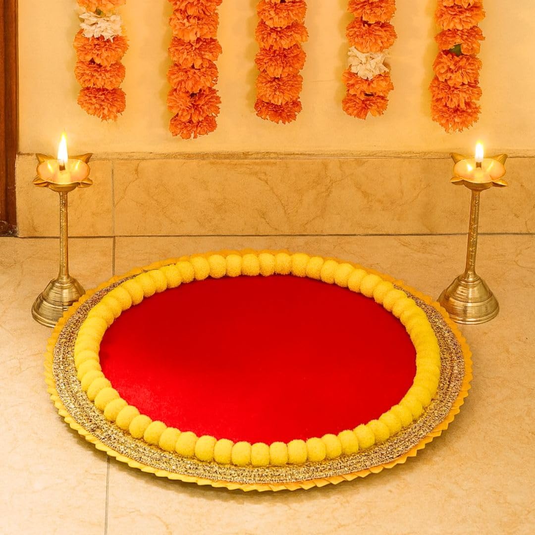Handmade Genda Marigold Rangoli Mat - Diwali Decor -10