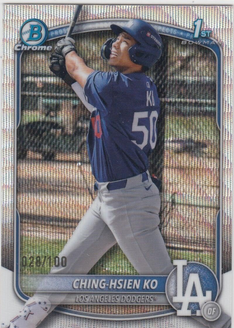 Baseball Trading Card 2025 Bowman Chrome Prospects Wave Refractor #BCP-224 Ching-Hsien Ko EX/NM 28/100 Dodgers