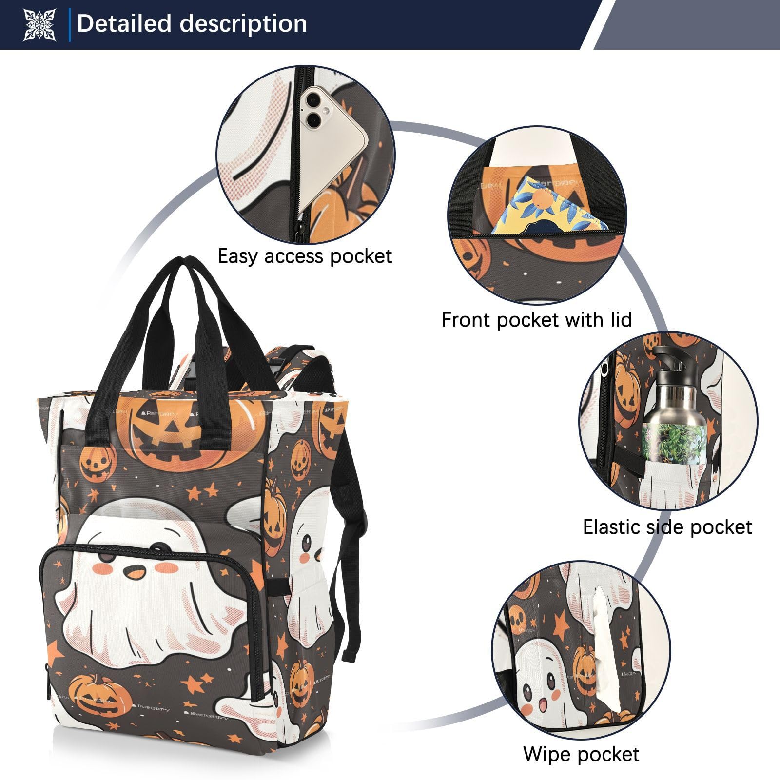 Calabazas Negras EspíRitus Lindos Bolsa de Pañales Mochila de Viaje Gran Capacidad Bolsas para Mamá Papá Mujeres Niñas