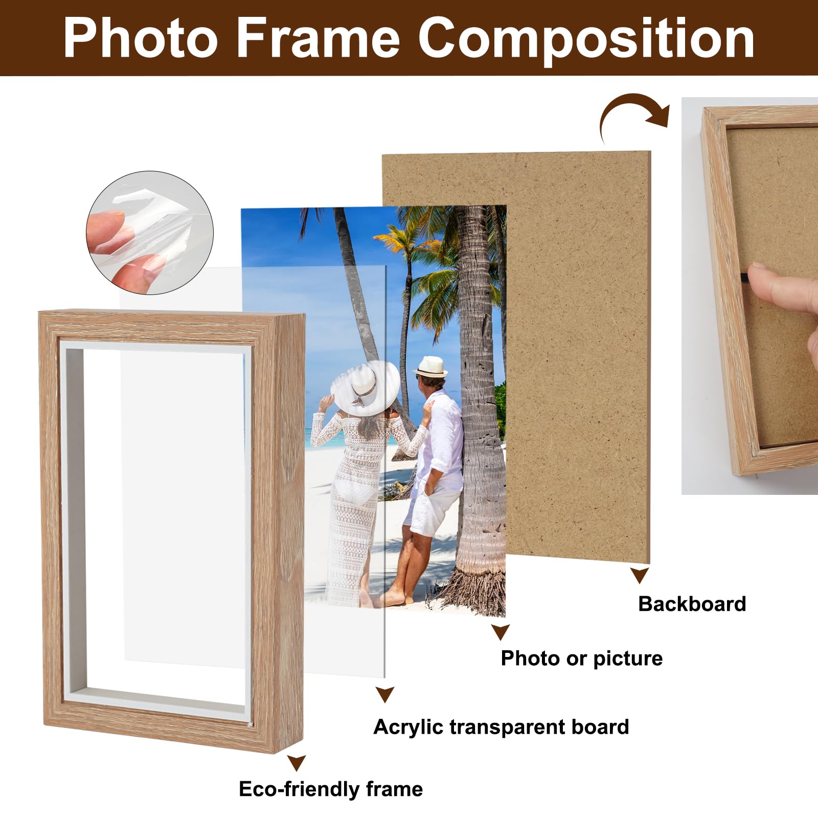 Czemo Houten fotolijst voor 2 foto's, opvouwbare fotolijst, collage, dubbele collage, fotolijst, portretlijst, frame voor het bureau of familie, bruiloft, geschenken (lichtbruin, 2 x 10 x 15 cm
