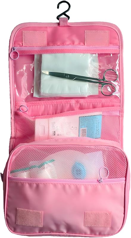 Necessaire de viagem Generic com gancho, zíper e divisórias, rosa, Pacote com 3