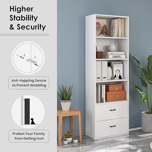 Miniatura 7 de Tangkula Estantería de 4 estantes con 2 cajones, estantería abierta de 4 niveles de 74 pulgadas de alto con 2 cajones deslizantes, dispositivo