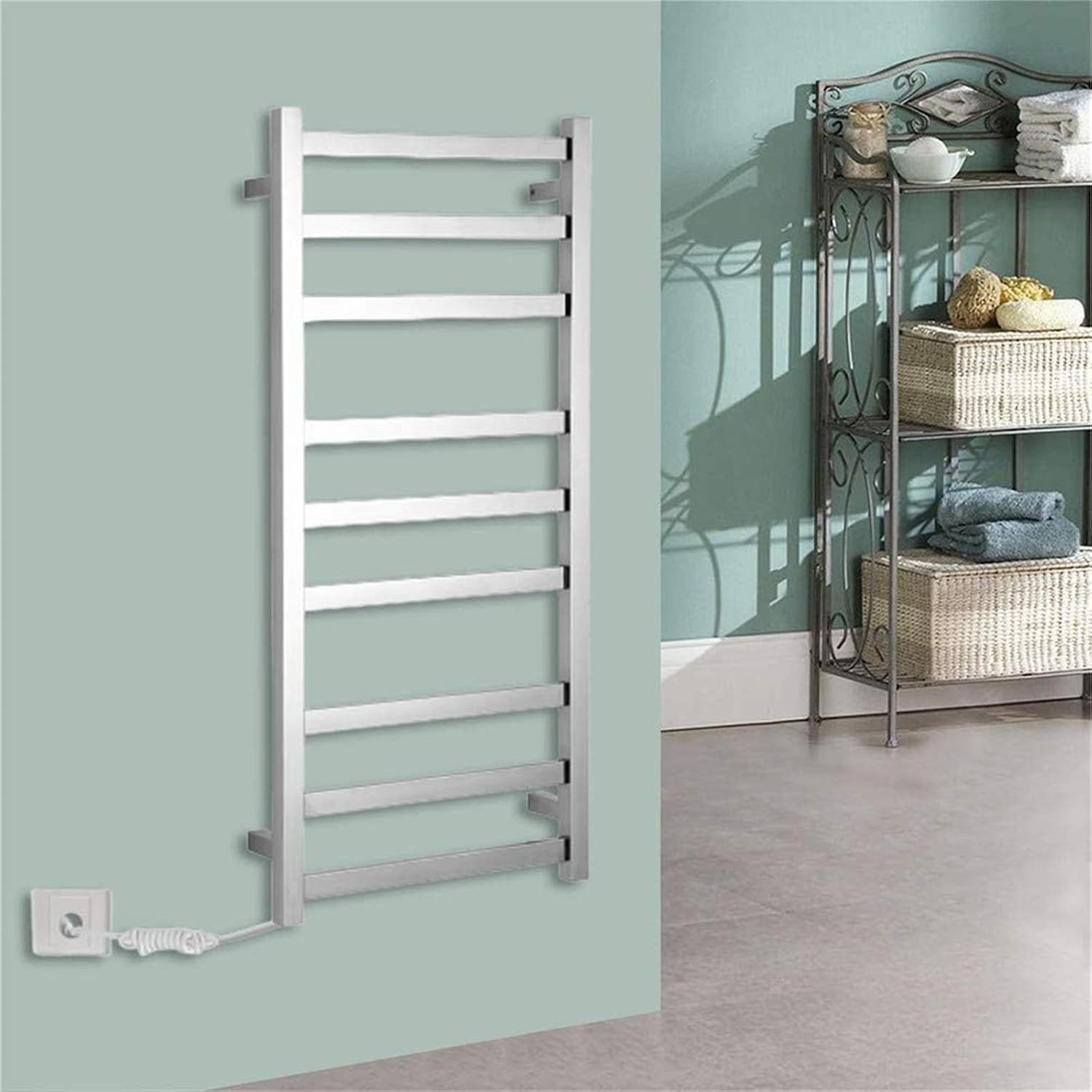 Bathroom Wall Heater Towel Warmer,Electric Towel Rail, Heated Towel Rails 304 Stainless Steel Wall Mounted Energy Saving Bathroom Radiator Home Bathroom Accessories (Color : Hardwi (Plugin)