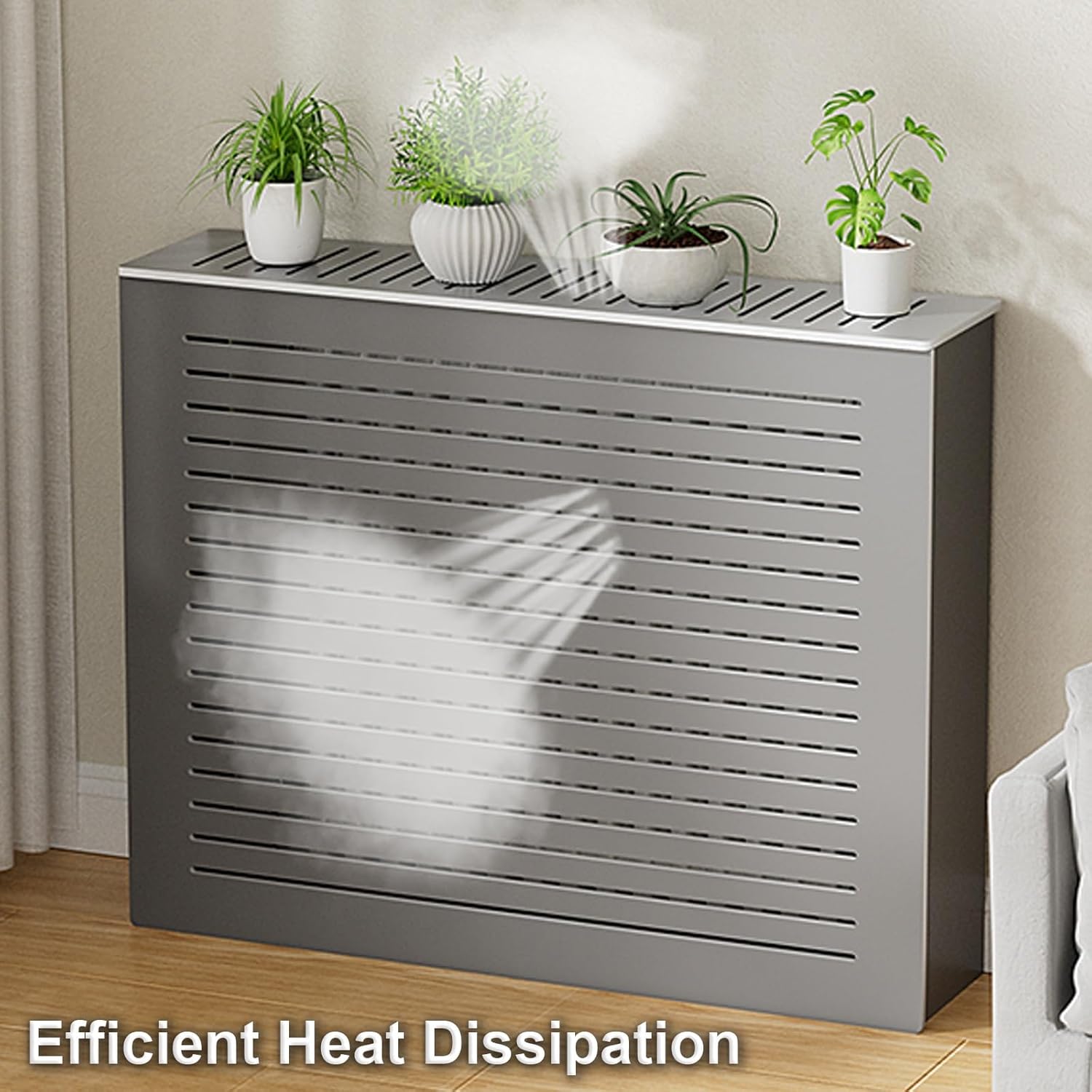 Modern Radiator Cover for Home with Storage Shelf, Living Room Bedroom Hallway Decorative Cabinet, Thick PVC Grid Panel, Stable and Easy to Install(90x70x25cm/36x28x10in)