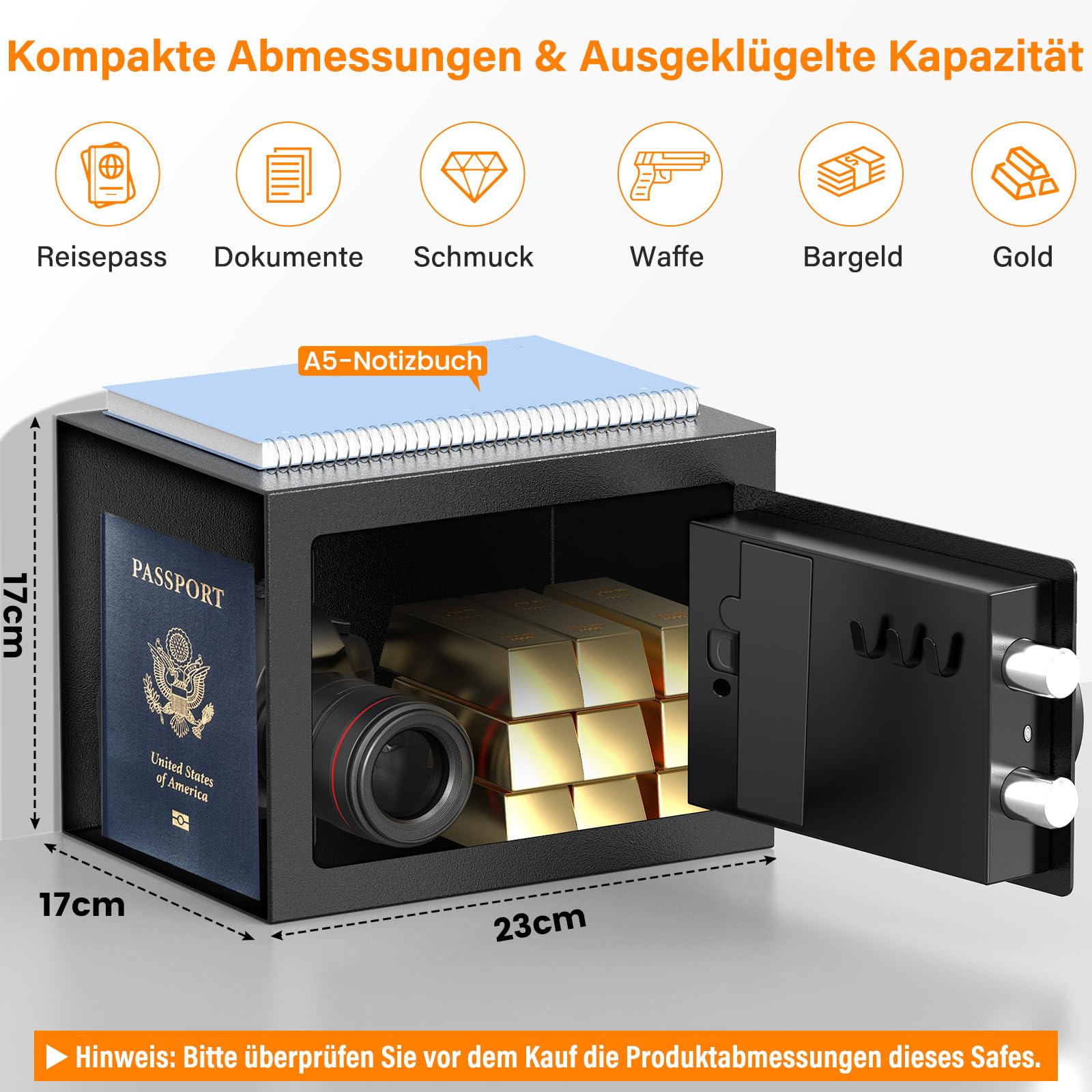 Mini Safe Tresor mit Zahlenschloss Schlüssel, MöBeltresor Klein mit Feuerfeste Tasche, Kleiner Tresor für Zuhause Sicherheitssafe,Tresore Kinder für Geld Medikamente Wertsachen Bargeld