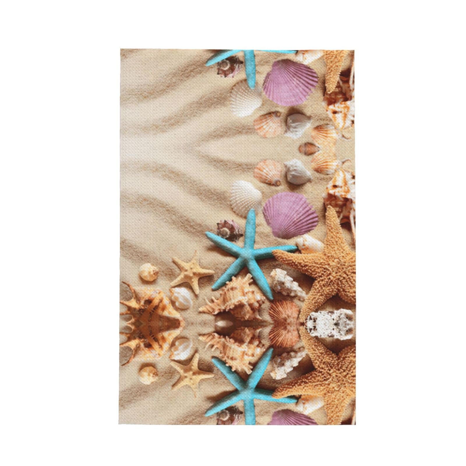 Uusnwaa Shells On The Beach Printed Waffle Microfiber Kitchen Towels