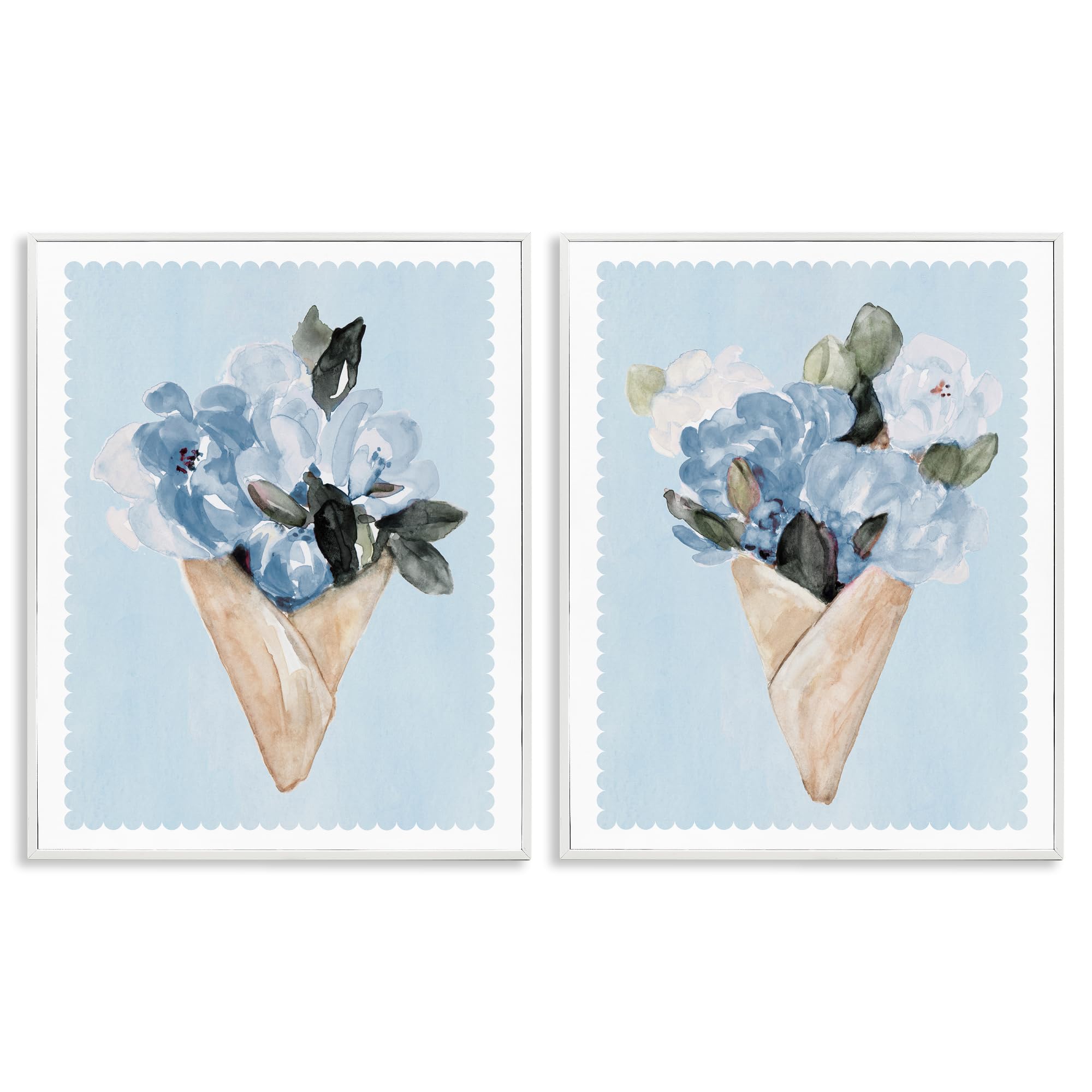 Stupell Industries Watercolor Bouquet Blue Rosebuds Floral 'Blue Flower Gift Bouquets'| 2Pc Framed Giclee Art Set 2