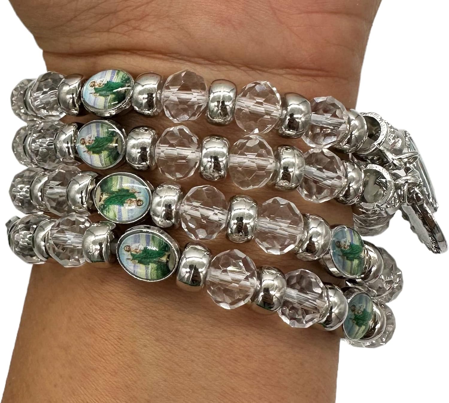 RBN Saint Jude White Crystal Bracelet Pulsera De San Judas Tadeo Prosperidad Proteccion Y Buena Suerte Baptism Beaded Bracelets - 12 PCS