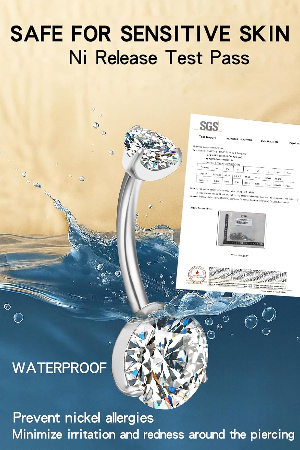 VOJO Moissanite Belly Button Ring, Titanium Navel Piercing Bar with Internally Threaded Barbell for Women - Image 3