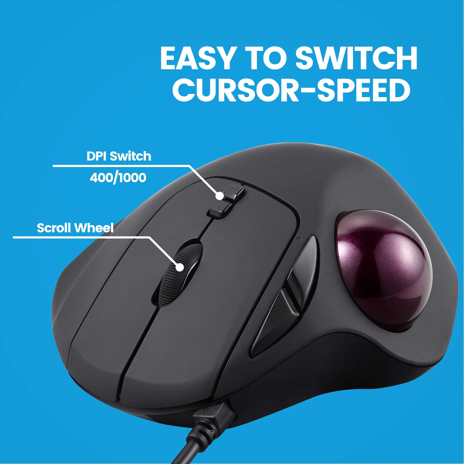 perixx PERIMICE517 Wired Ergonomic Trackball Mouse with 7 Buttons and