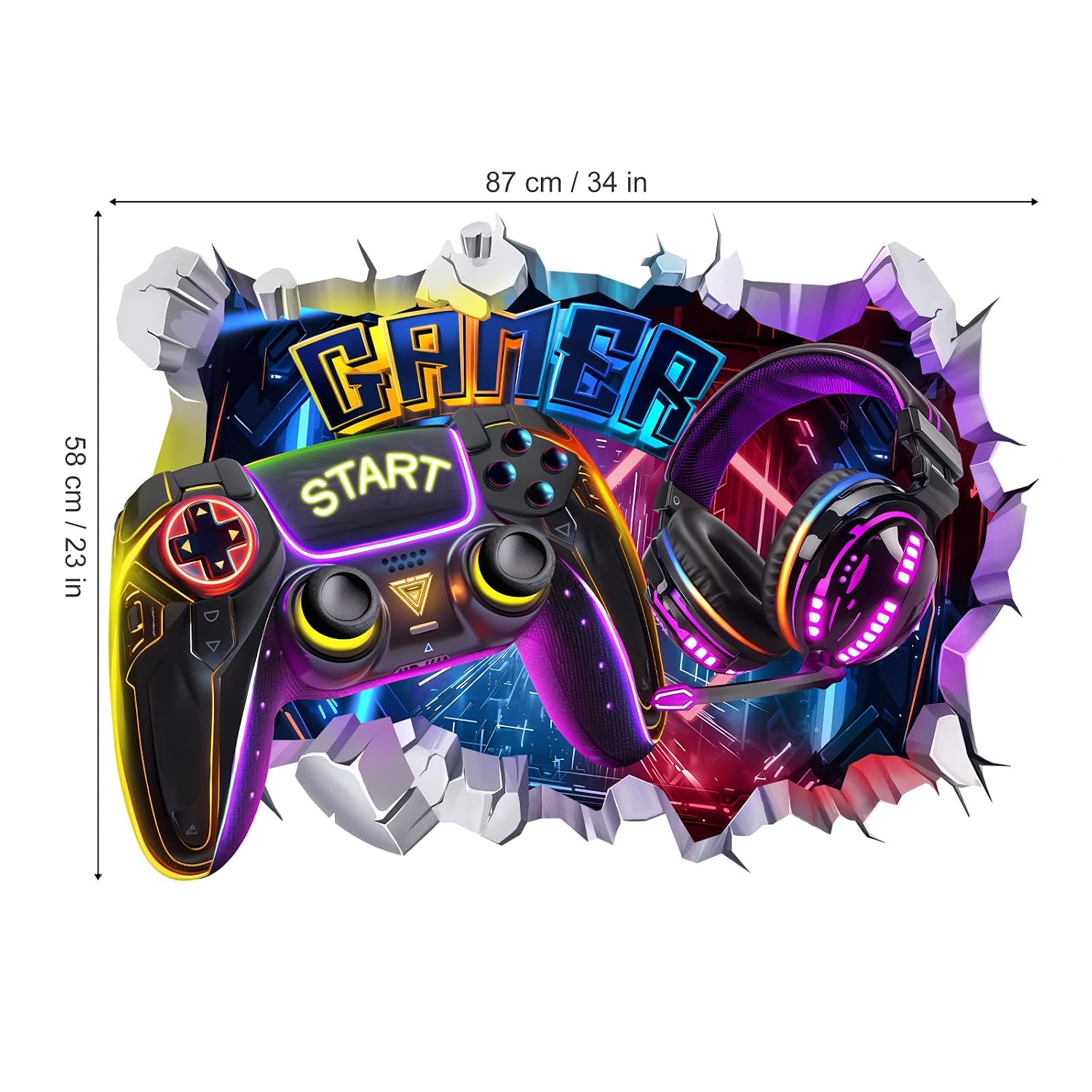 decalmile Large 3D Gaming Wall Stickers Gamer Controller Video Game Joystick Wall Decals Gaming Room Accessories Teenagers Boy Bedroom Playroom Wall Decor - Image 4