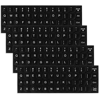 Mozeat Lens 4 x Universal Laptop Desktop PVC Matte Black Keyboard Stickers with White Letters