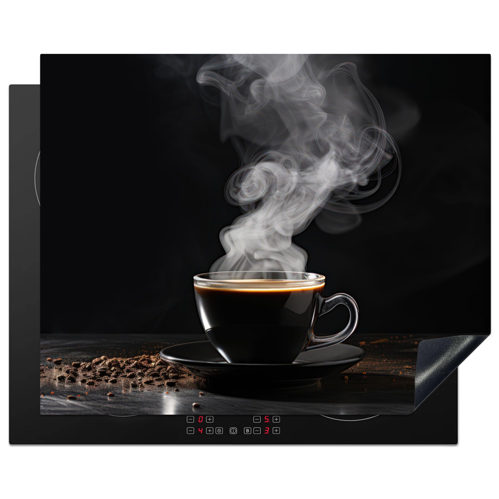 KitchenYeah© Induction Hob Protector Mat 20.5"x25.6" / 65x52 cm Stove Cap Top Cover Kitchen Cooker Covers for Electric Hobs Vinyl Coffee - Black - Beans - Hot - Cup