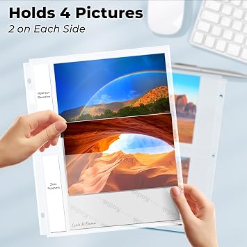 Dunwell 5x7 Photo Sleeves for 3-Ring Binder, (25 Pack) for 100 Pictures, Each Sheet Holds Four 5 x 7 Pictures or Postcards, Acid-Free Poly Plastic Photo Album Refill Pages
