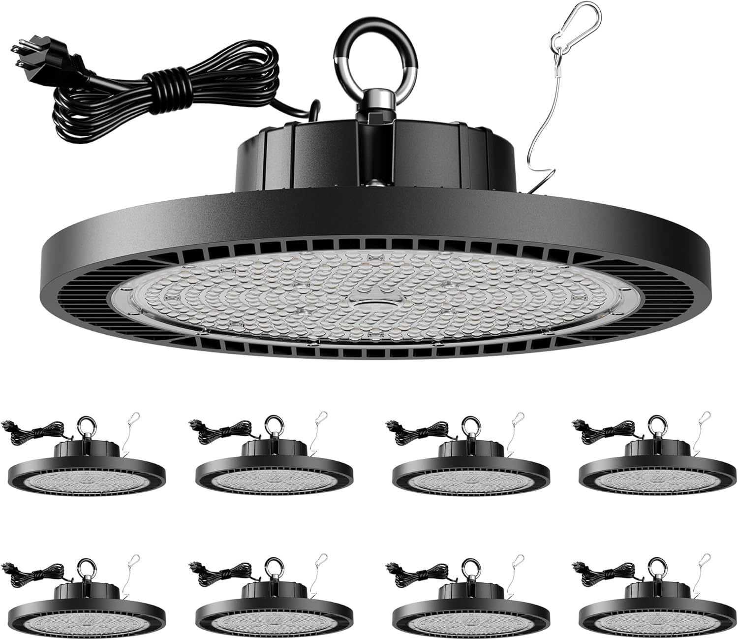 8 Pack UFO LED High Bay Light 250W, 37500LM 5000K AC100-277V UFO High Bay LED Shop Light with Plug Alternative to 800W MH/HPS for Garage Workshop Warehouse Factory Gym Barn.