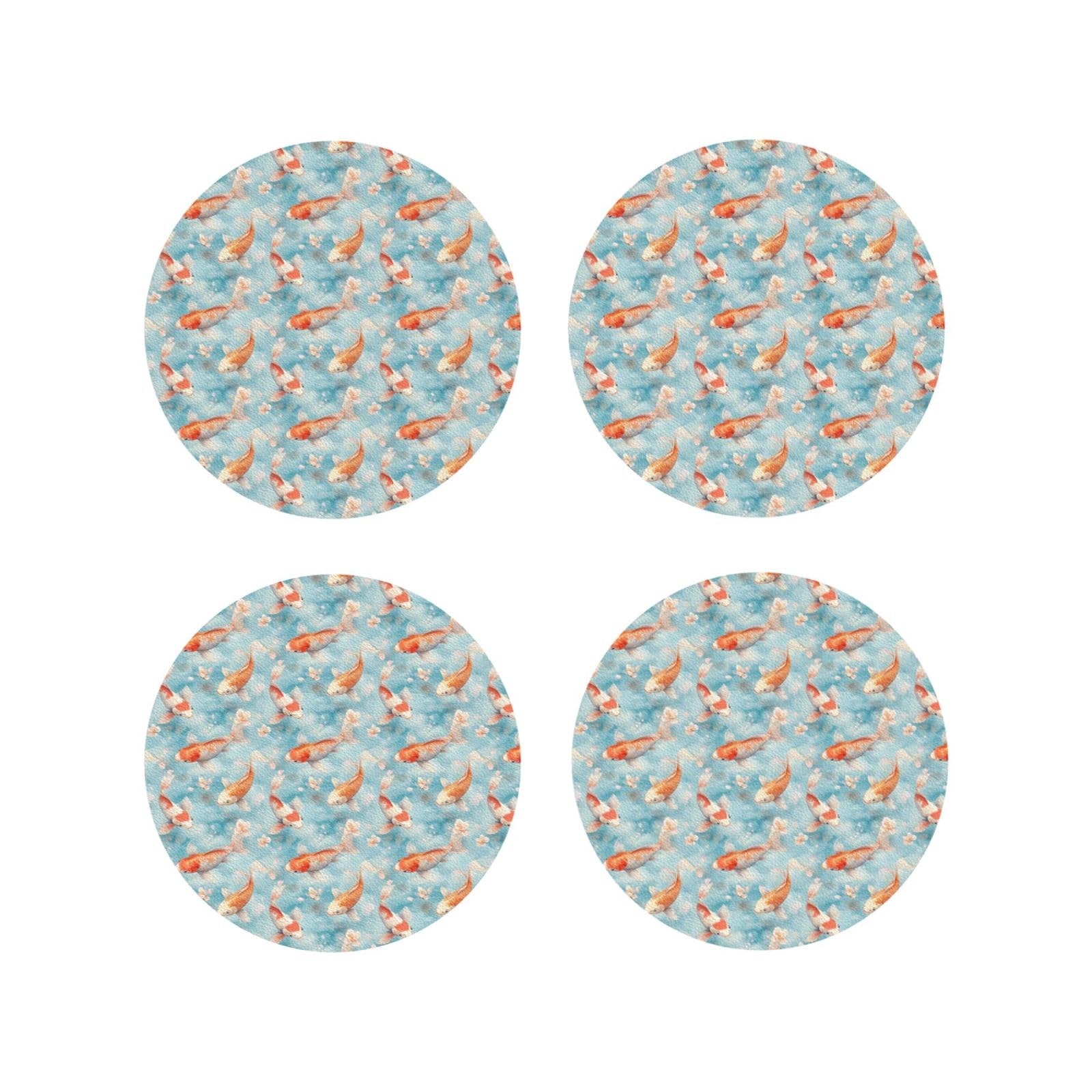 Smazdfxx Women's As Pic Leather Coasters Set Of 4 - Cute Goldfish Print Lightweight Drink Coasters For Desk