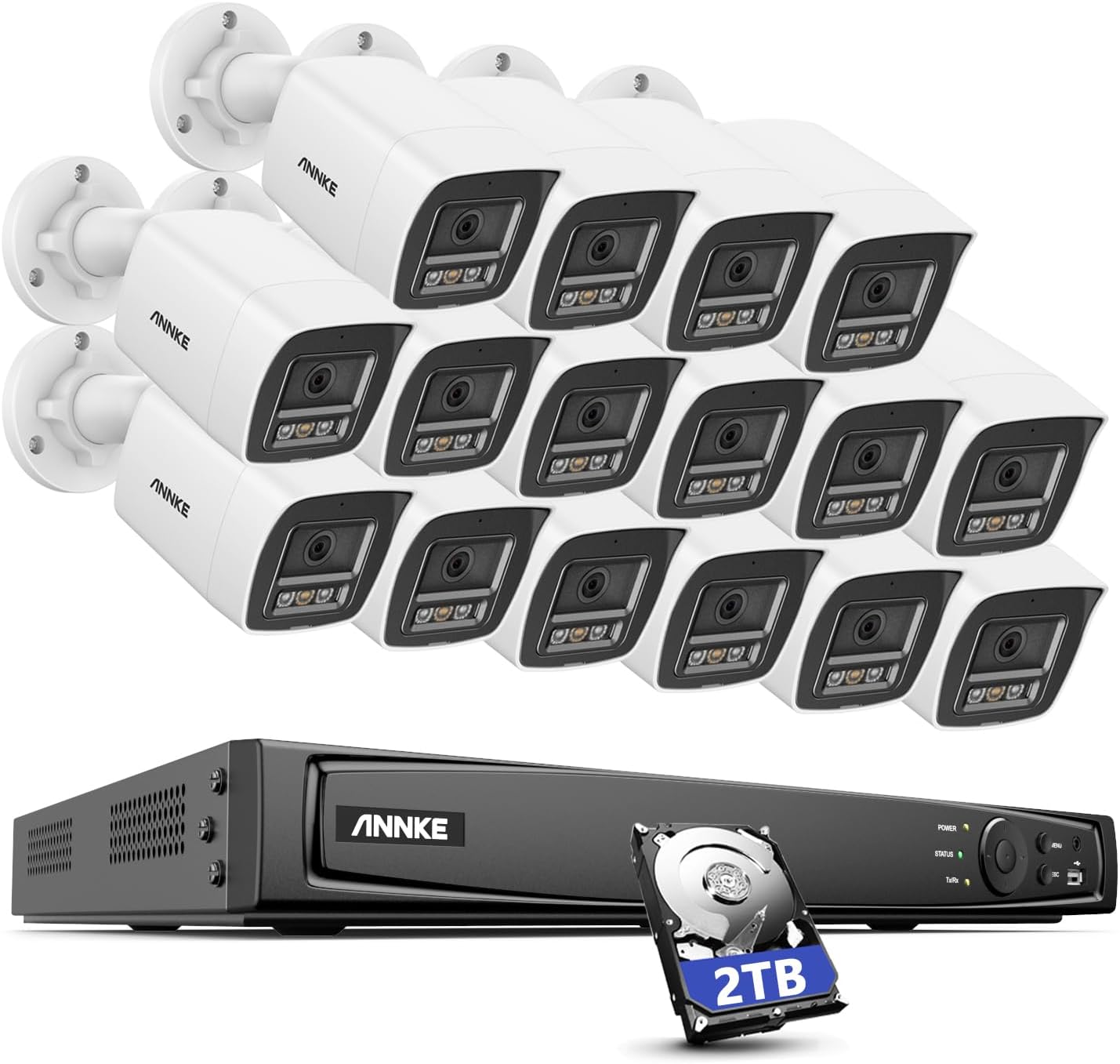 ANNKE 12MP Security Camera System, 16CH AI NVR Recorder with Human/Vehicle Detection, 16X 12MP UHD IP PoE Cams with Color Night Vision, Built-in Mic, Compatible with Alexa, IP67 Weatherproof, 2TB HDD