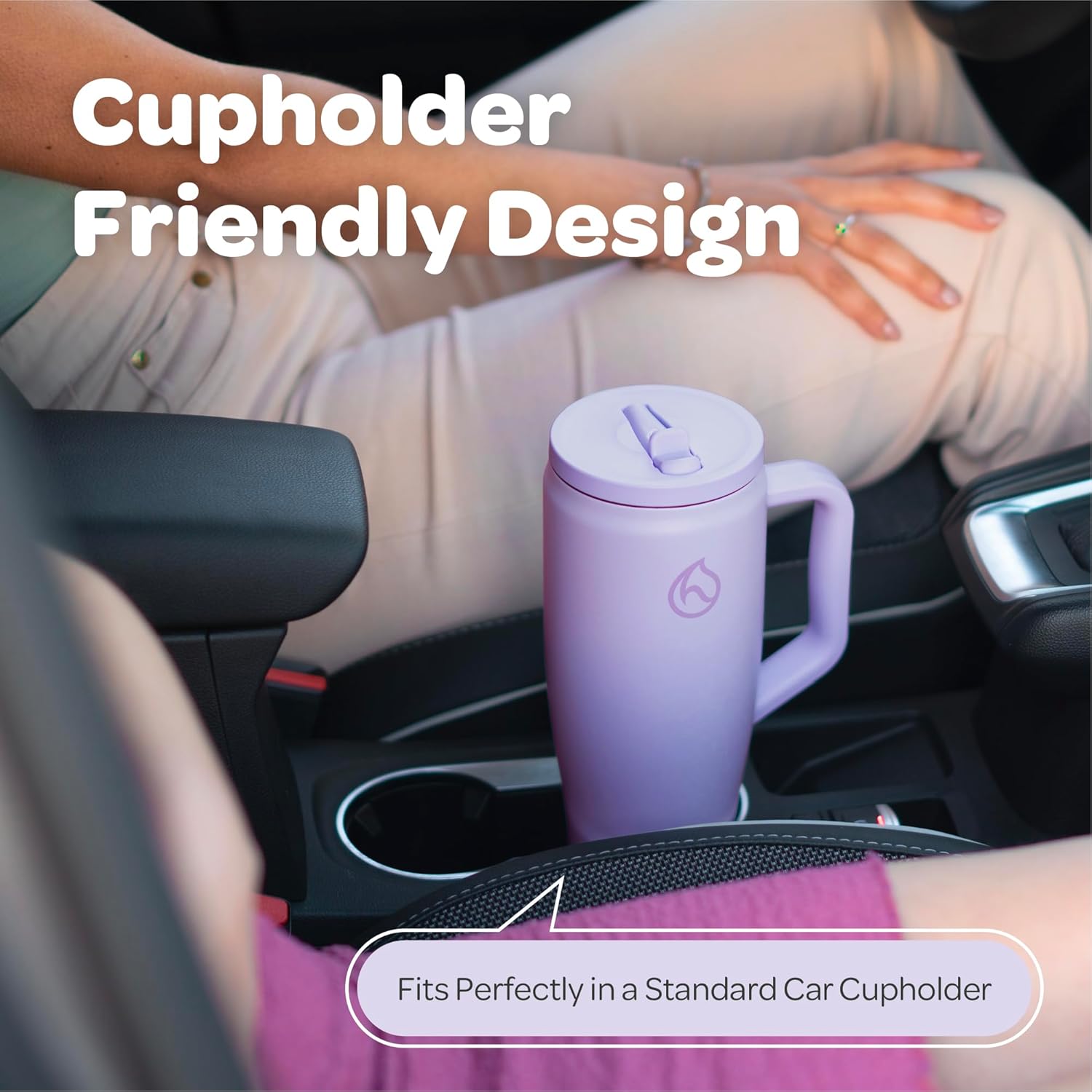 Hydracy Soulmate 40oz Tumbler with Handle and Flip Straw - 100% Leakproof Reusable Insulated Cup with Stainless Steel Straw - Cupholder Friendly Rubber Base Travel Mug - Lilac Haze - Image 6