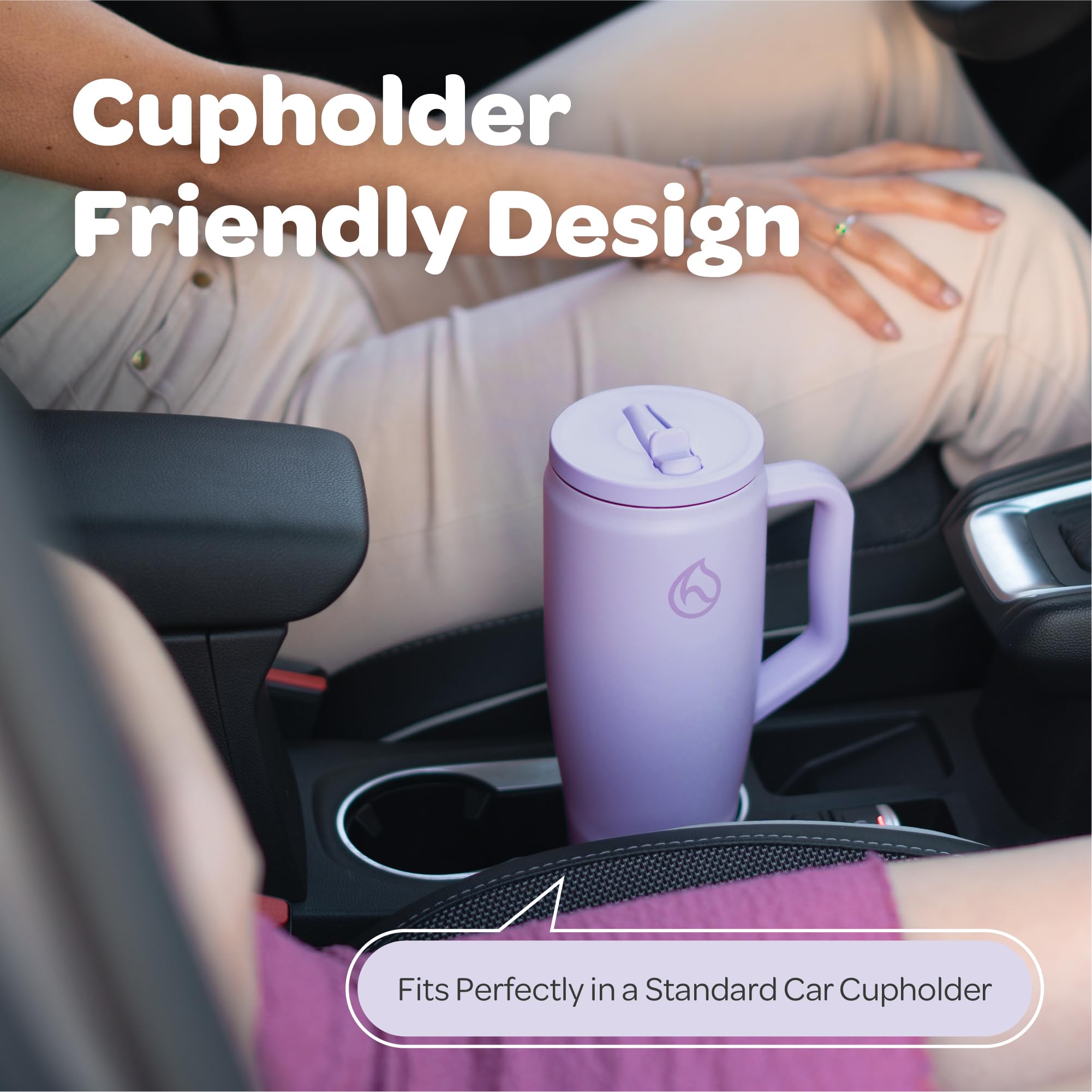 Hydracy Soulmate Bicchiere termico da 1,18 L con manico e cannuccia retrattile - Tazza isolante riutilizzabile a prova di perdite al 100% con cannuccia in acciaio inossidabile - Lilac Haze