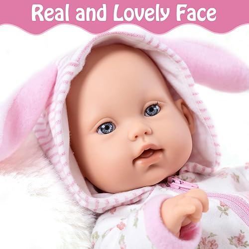 Miniatura 3 de UZIDBTO Muñecas de bebé de 12 pulgadas con temática de conejito de adopción, muñecas realistas y vivas, juego de moisés con trajes, chupete, manta,