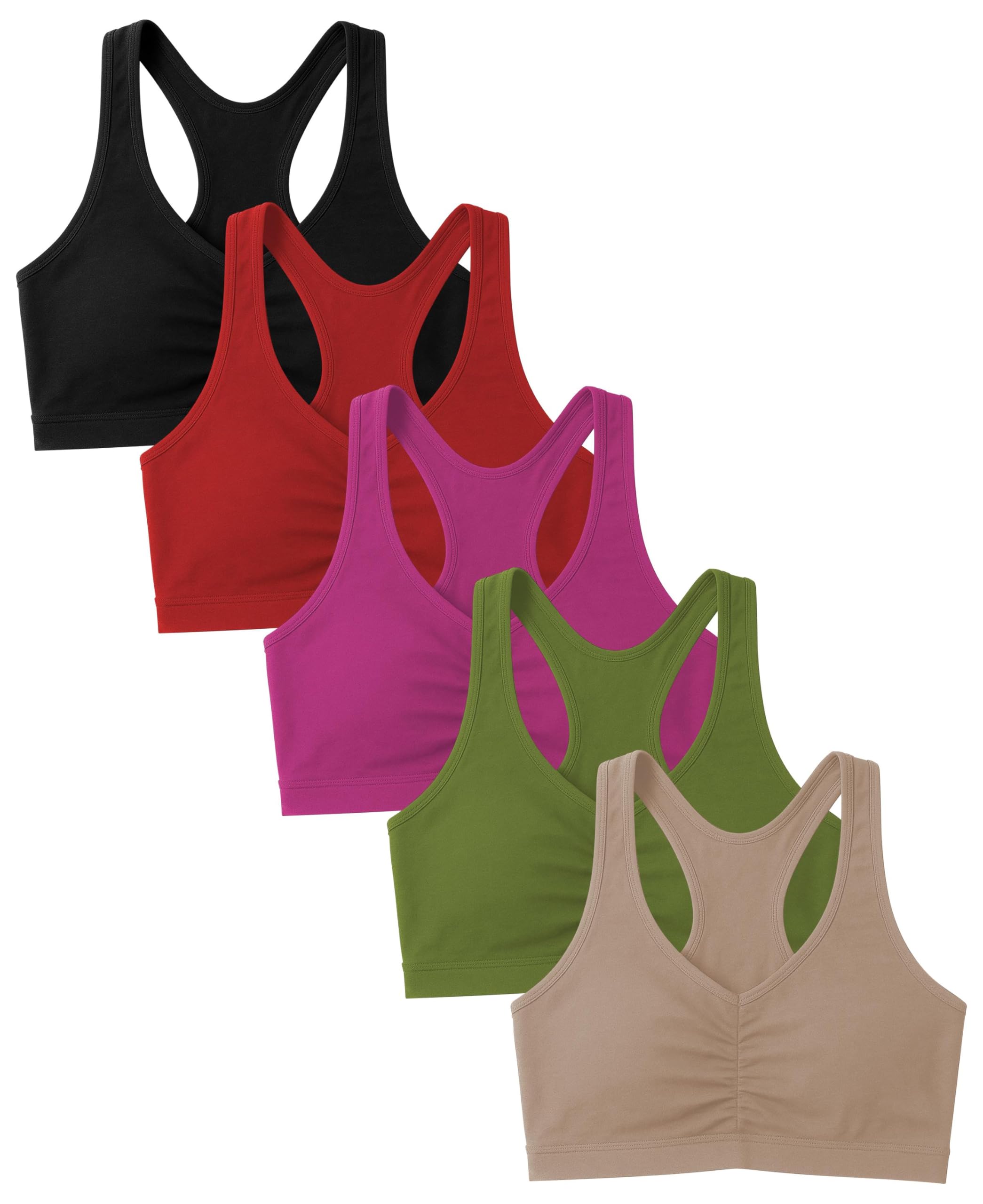 Sexy Basics Women's Cotton Spandex Racer Back Bra | 4 Way Stretch Pullover Workout Sport Bras (Multi-Pack)