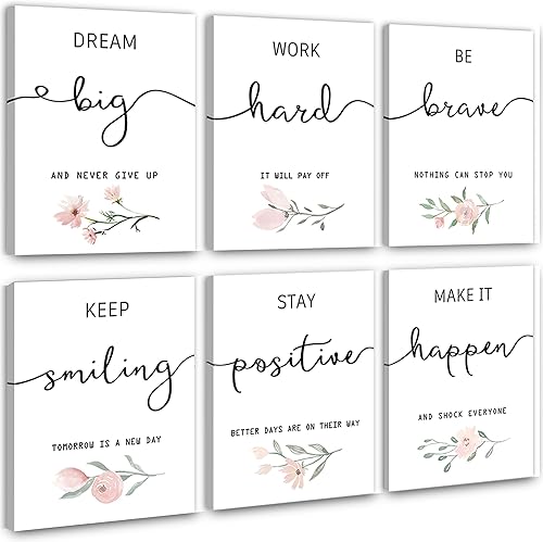 Arte de pared inspirador para dormitorio, decoración de pared motivacional de oficina, lienzo enmarcado para mujeres, niñas, impresiones de citas de