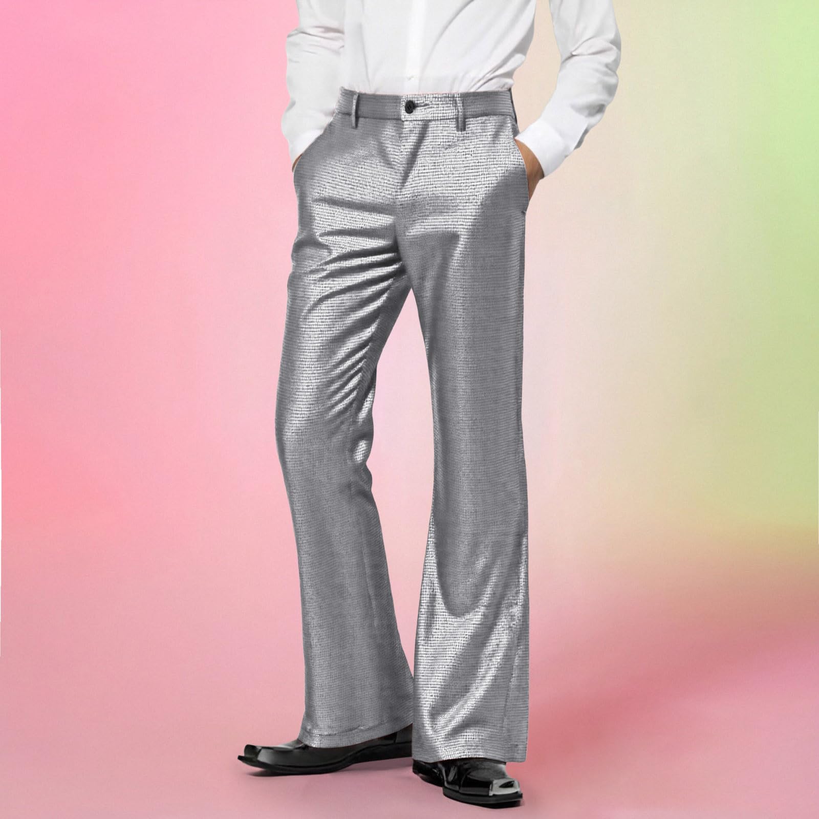 2026 Schlaghose Herren Glitzer Hose - Paillettenhose Eisseide Anzughose Retro Pants Einfarbig Herrenhose Jazzhose Festliche Tanzhose Nachtclubhose Karneval Kostüm Bequemer Stretchstoff Alltagskleidung