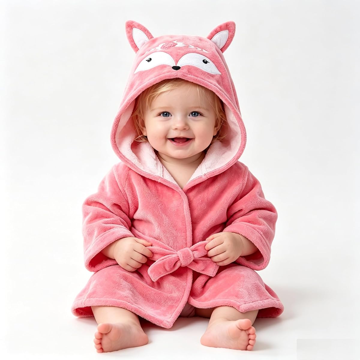 Fox Baby Girl Bathrobes Cute Girl's Robe with Hood Pink Towel for Girls Soft Hooded Ultra Absorbent