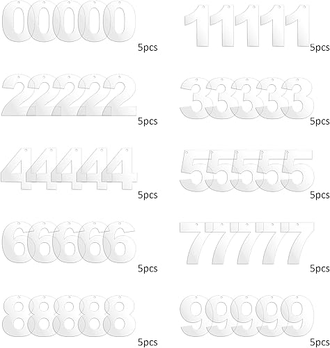 Miniatura 2 de Juego de 50 piezas de acrílico transparente de la serie numérica, juego de piezas de acrílico transparente para llavero, manualidades y proyectos de
