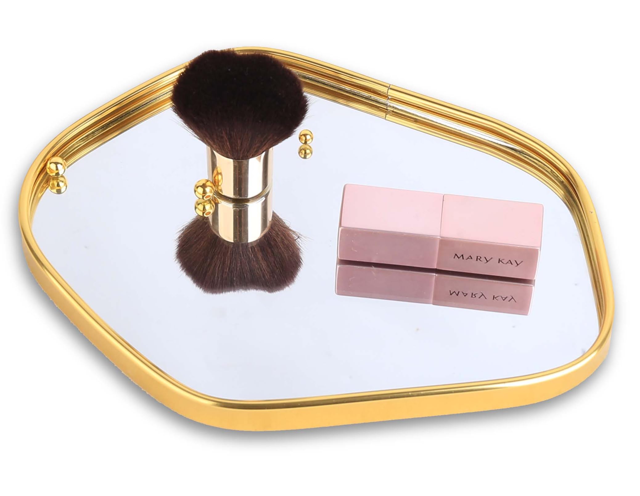 Bandejas de perfume, bandeja de espejo dorada, bandeja decorativa de tocador, organizador de perfume antideslizante en forma de piedra para joyas, baño, mesa de café (grande)