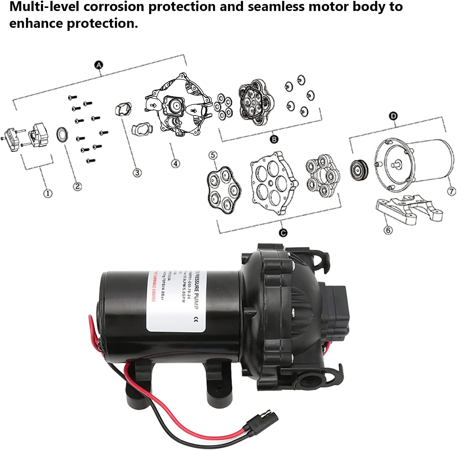 KIMISS 5GPM Washdown Pump Kit for RV Marine Boat, 24V Deck Wash Pump with 70PSI & 137.8ft Head, Water Spray System
