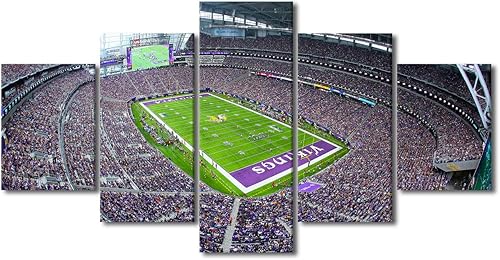 Vista 152 de Cuadros de estadios deportivos de fútbol americano de Minnesota, cuadros de vikingos, 5 paneles, lienzo para pared, arte de pared del estadio