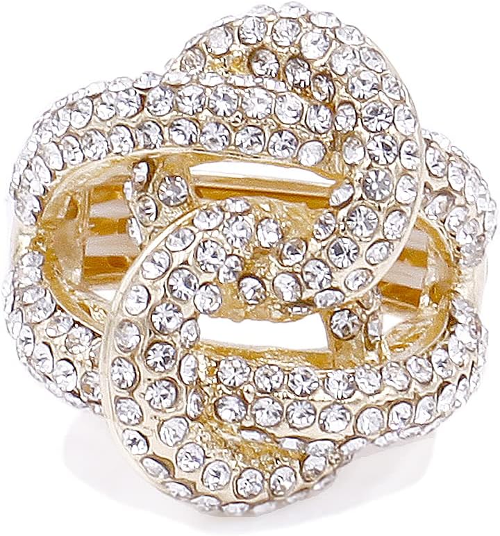 Lavencious 2 Circles Linked Design with Crystals Stretch Rings Statement Rings Free Size for Women