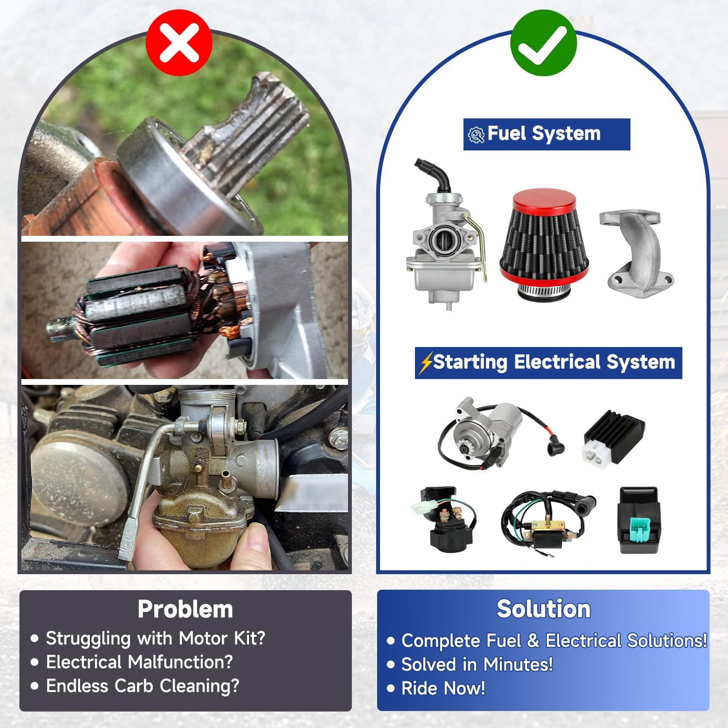 PZ20 Carburetor Kit Compatible with 125cc 110cc Tao tao Coolster Kazuma Baja 50cc Chinese ATV Quad 4 Wheeler 4 Stroke Dirt Bike Go Kart Parts with Starter Motor Ignition Coil Solenoid Relay