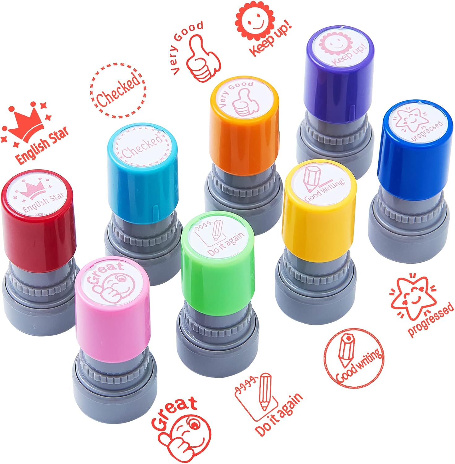 8 PCS Teacher Stamp, Selfinking Rubber Stamp, Teacher Review Light