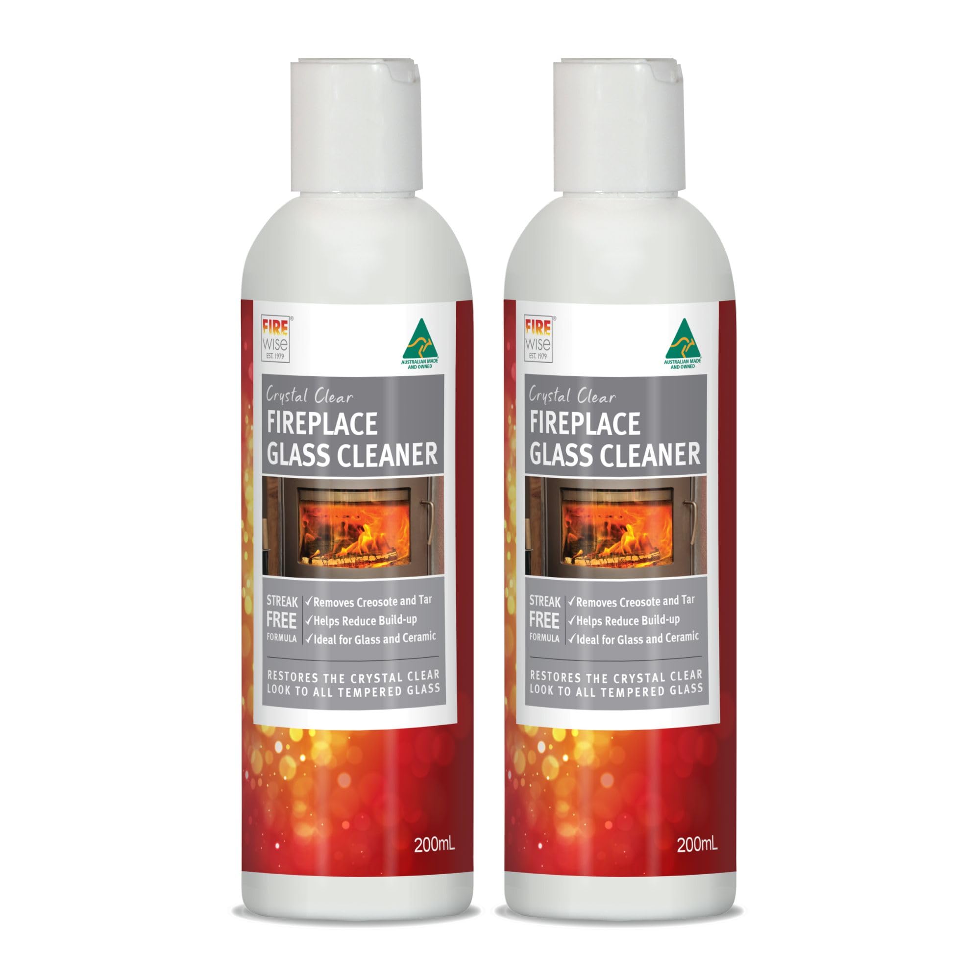 Crystal Clear Fire Glass Cream Cleaner Cleans & Restores Wood & Gas Heater Windows & Doors Removes Soot, Tar, Creosote & Gas Film Build up with Ease Helps Reduce Future Build Up 2 x 6.7floz Bottles